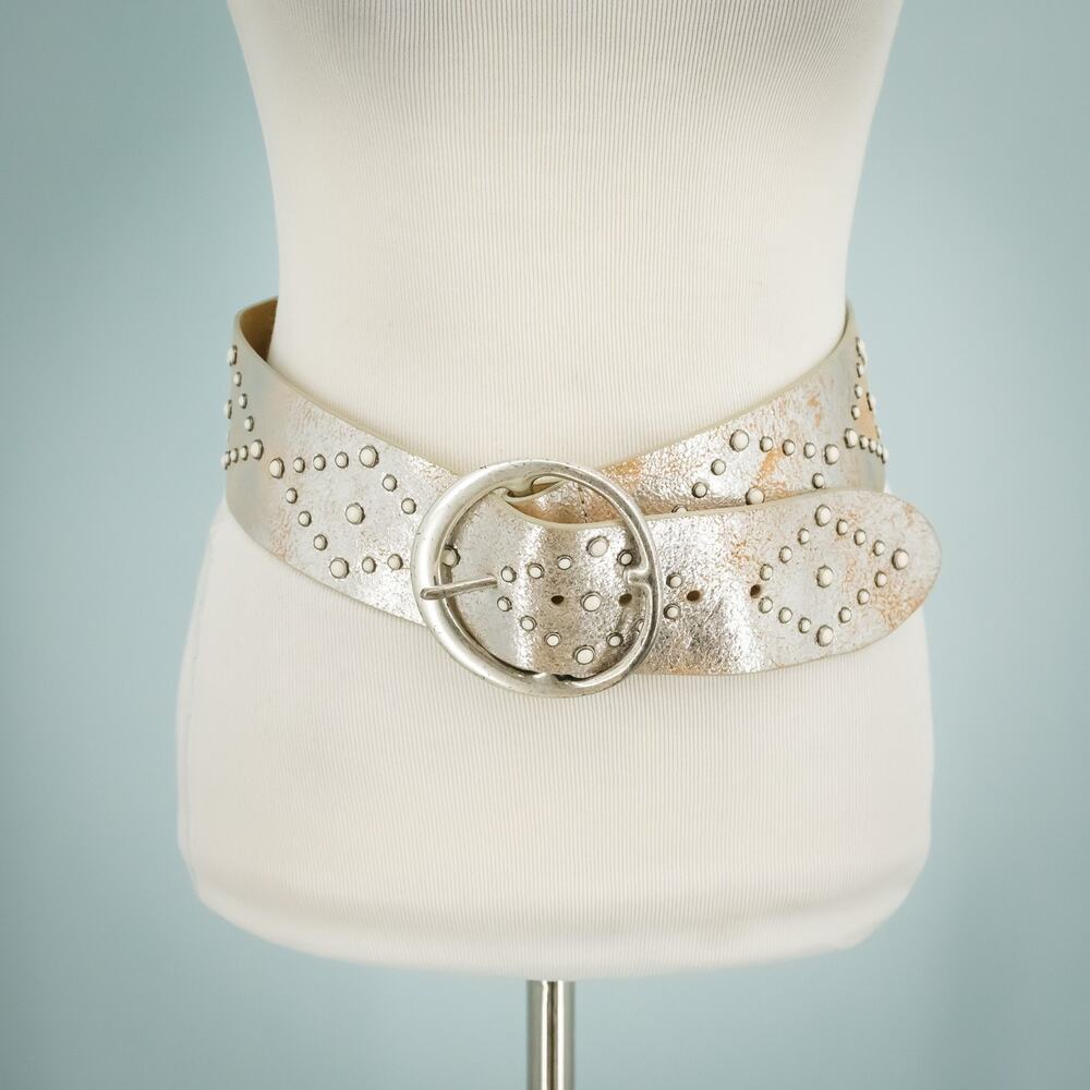 Another Line Size Small S Silver Wide Studded Buckle Genuine Leather Belt - Picture 2 of 7